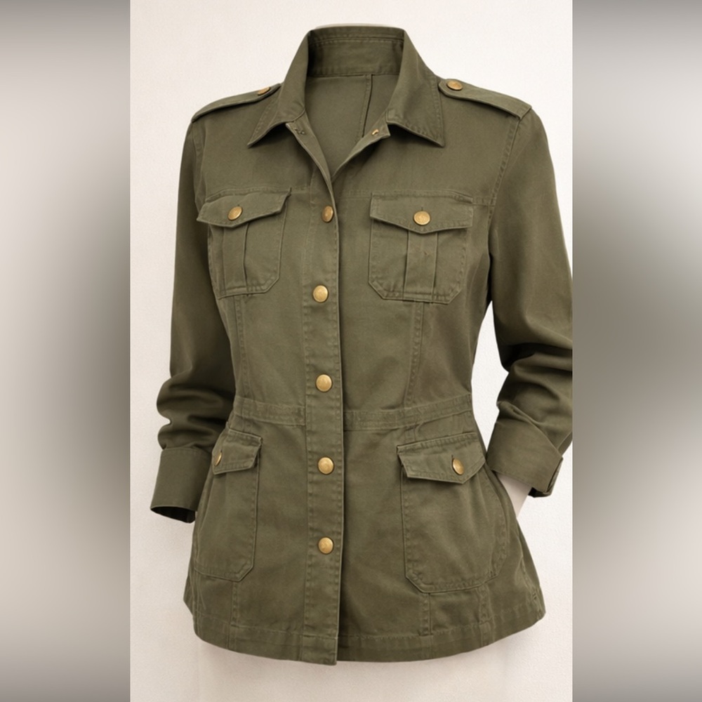 Stretchy Olive Green Military Style Jacket